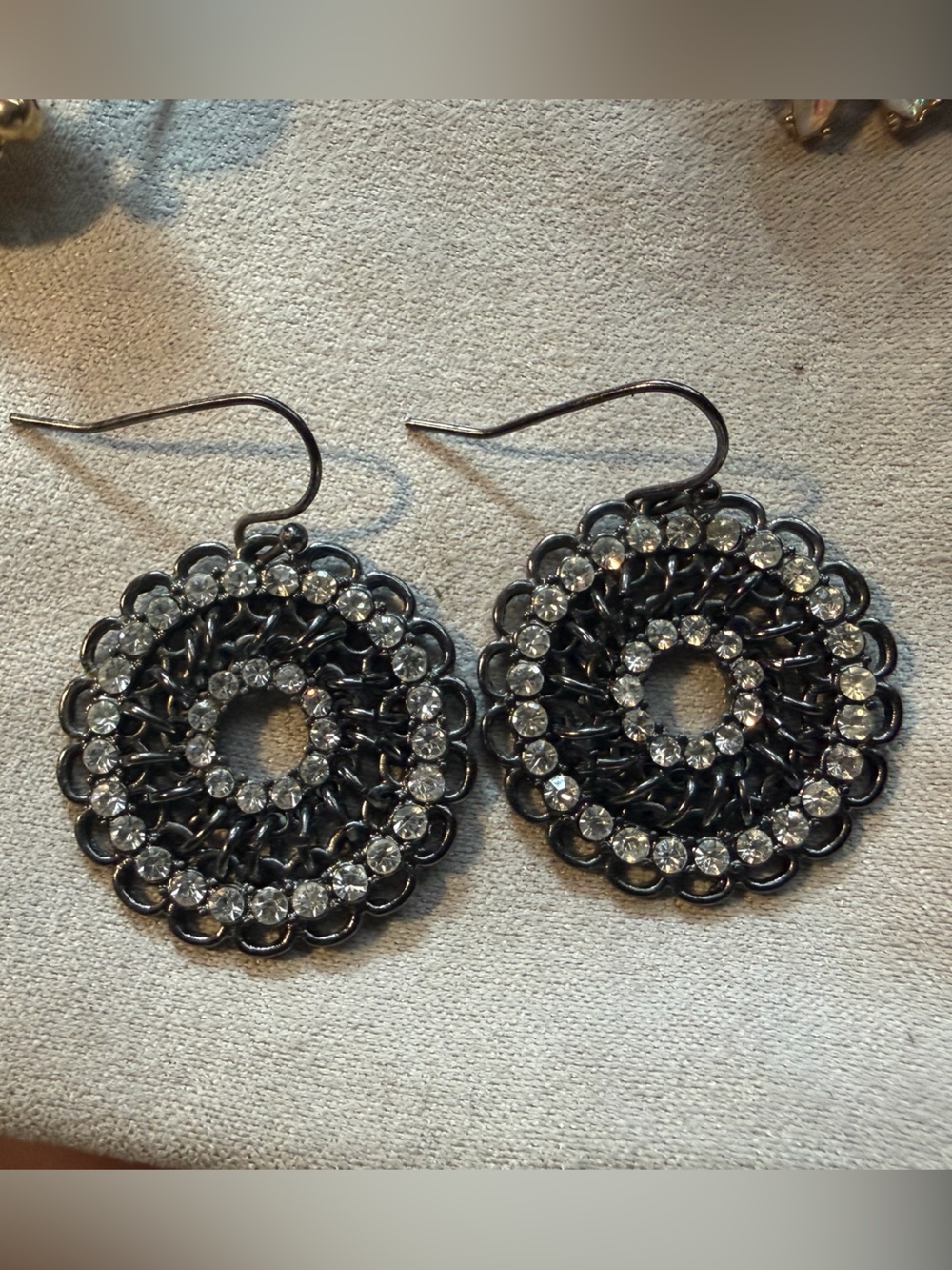 Round Black and Clear Crystal Drop Earrings